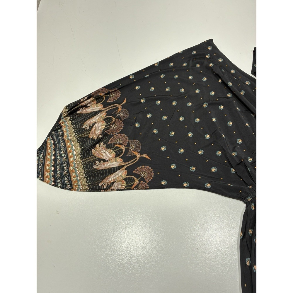 Farm Rio Women Mini Dress Size Large Puff Sleeve‎ Boho V-neck elastic waist - Picture 12 of 16